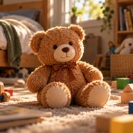 Sample: a teddy bear sitting on a rug